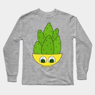 Cute Cactus Design #126: Cute Cacti Bunch In A Bowl With Onigiri Long Sleeve T-Shirt